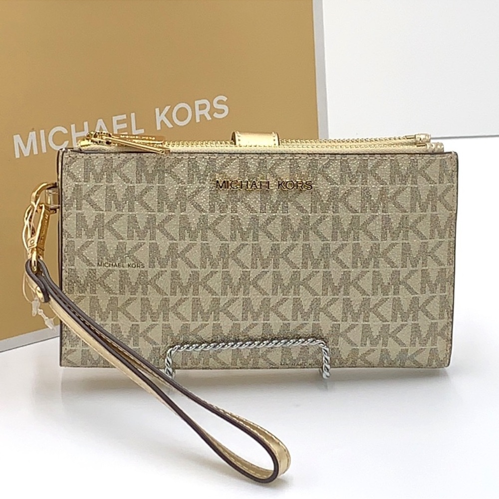 Michael Kors Large X Chain Shoulder Tote & Large Double Zip Wallet Pale Gold - Picture 12 of 16